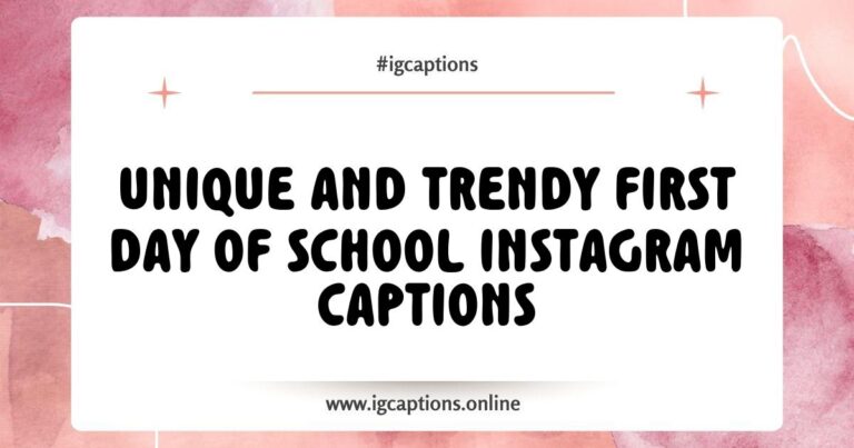 Colorful graphic showcasing creative First Day of School Instagram captions, featuring phrases like 'New adventures await!' and 'Ready to make memories!' with school supplies and cheerful students in the background.