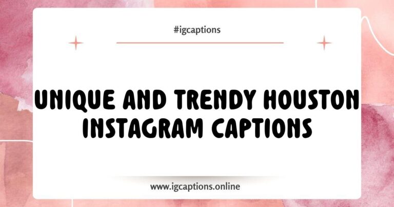 Colorful graphic featuring popular Houston Instagram captions like 'Houston, we have a vibe!' and 'Exploring the heart of Texas.' The image showcases iconic Houston landmarks, capturing the city's vibrant culture and spirit, perfect for enhancing your social media posts with creative and engaging captions.